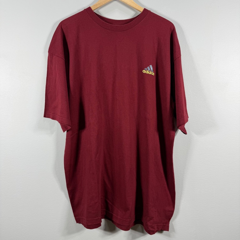Adidas Vintage Embroidered Logo T-Shirt Maroon - Size XL